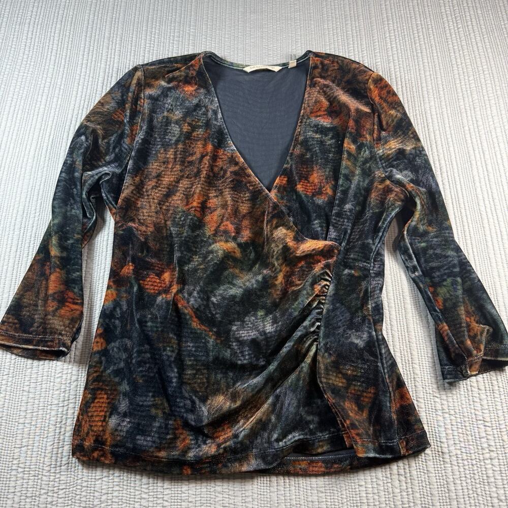 Soft Surroundings Top Shirt Alyssa Velvet Faux Wrap Ruched Womens L Whimsigoth